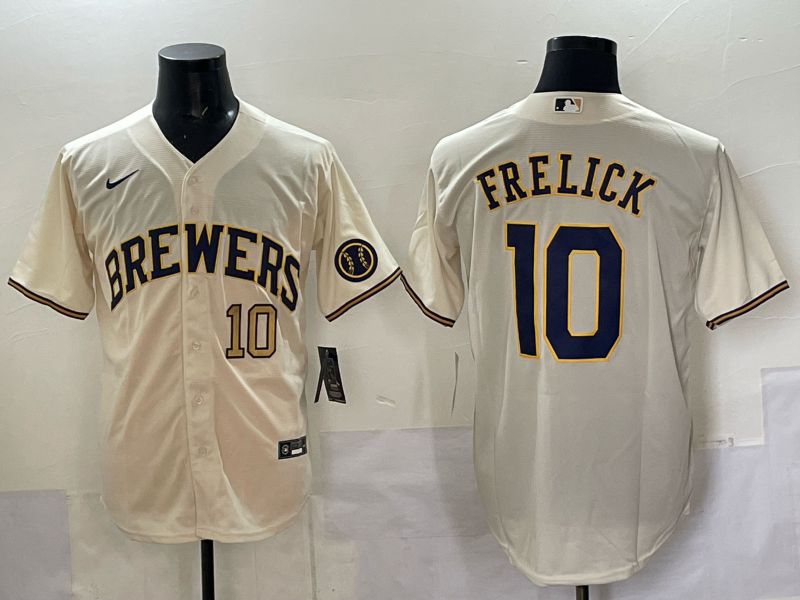 Men Milwaukee Brewers #10 Frelick cream Nike MLB 2025 Jersey 002->milwaukee brewers->MLB Jersey
